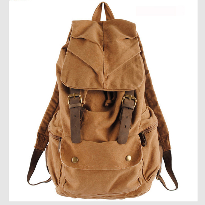 Rucksack Military Style - Fashion Vintage Leather military Canvas Backpack