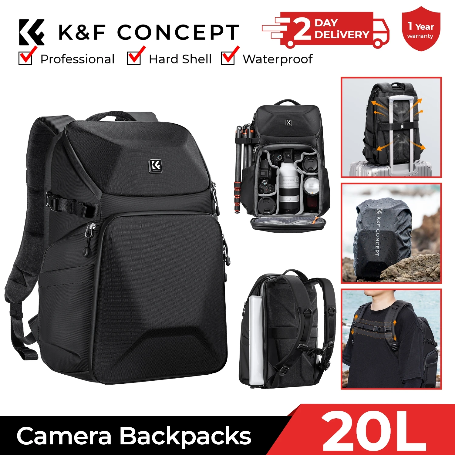 K&F CONCEPT 20L Camera Backpac - Laptop Backpack 15.6 recensie en prijs