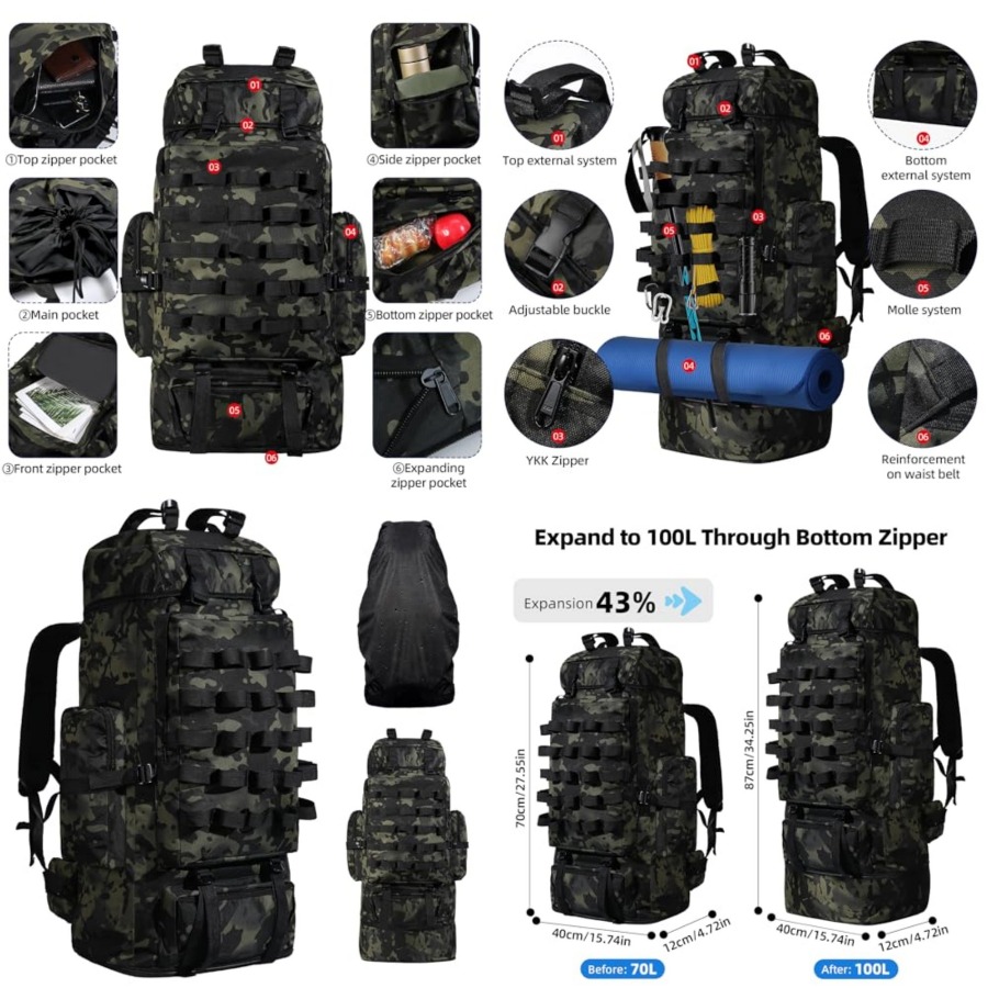 70L/100L Camping Hiking Backpa - Rain Cover Backpack recensie en prijs