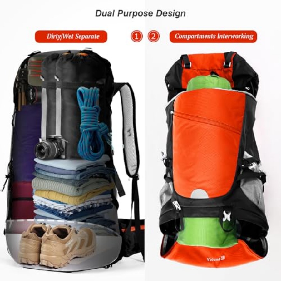 50L Hiking Backpack Travel Bag - Rain Cover Backpack recensie en prijs
