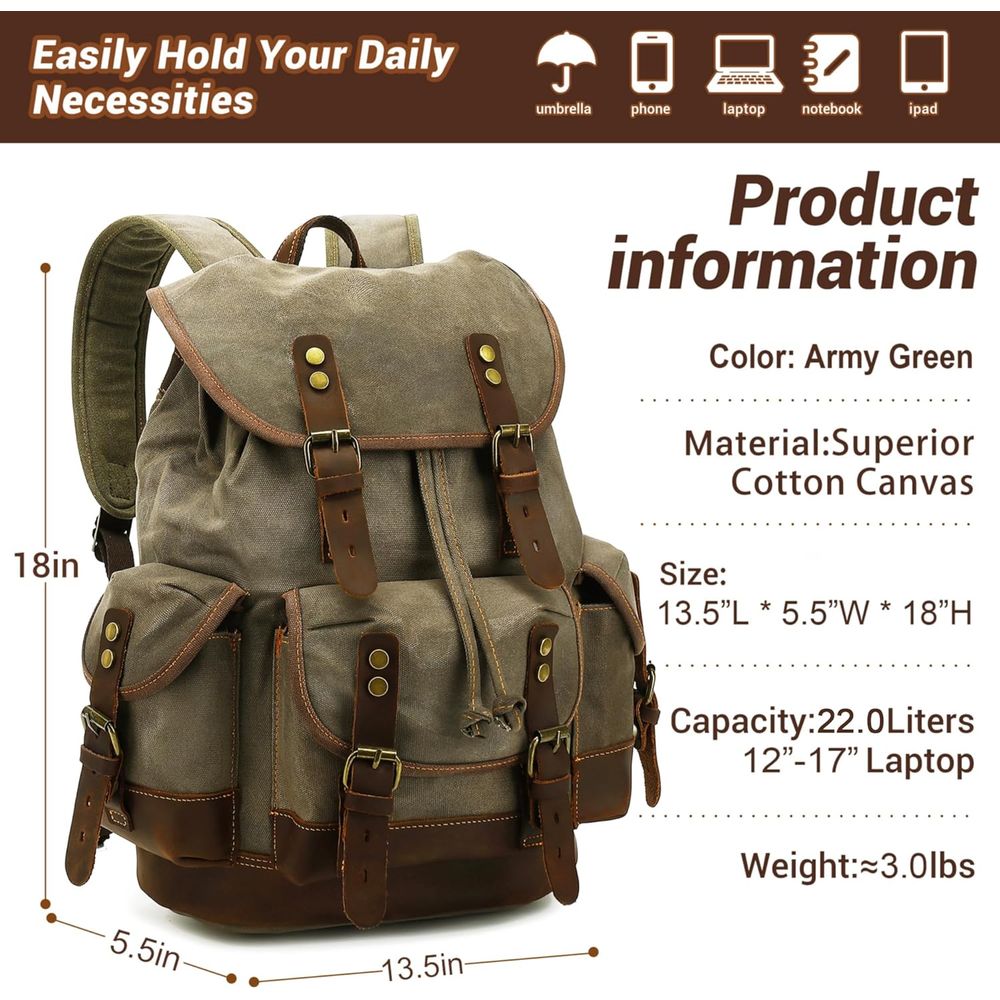 Vintage Canvas Leather Backpac - Leather Backpack Vintage recensie en prijs
