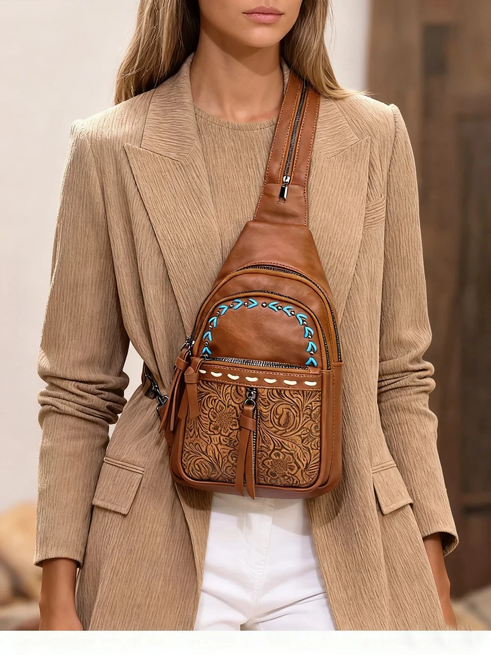 Women Sling Bag 2 in 1 Chest B - Leather Backpack Vintage recensie en prijs